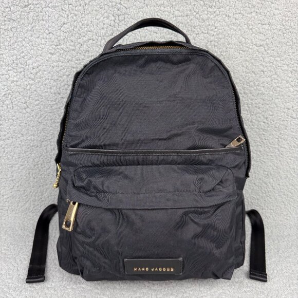 Marc Jacobs Bag Womens Black Varsity Backpack Nylon Book Travel Small Medium - Picture 1 of 12